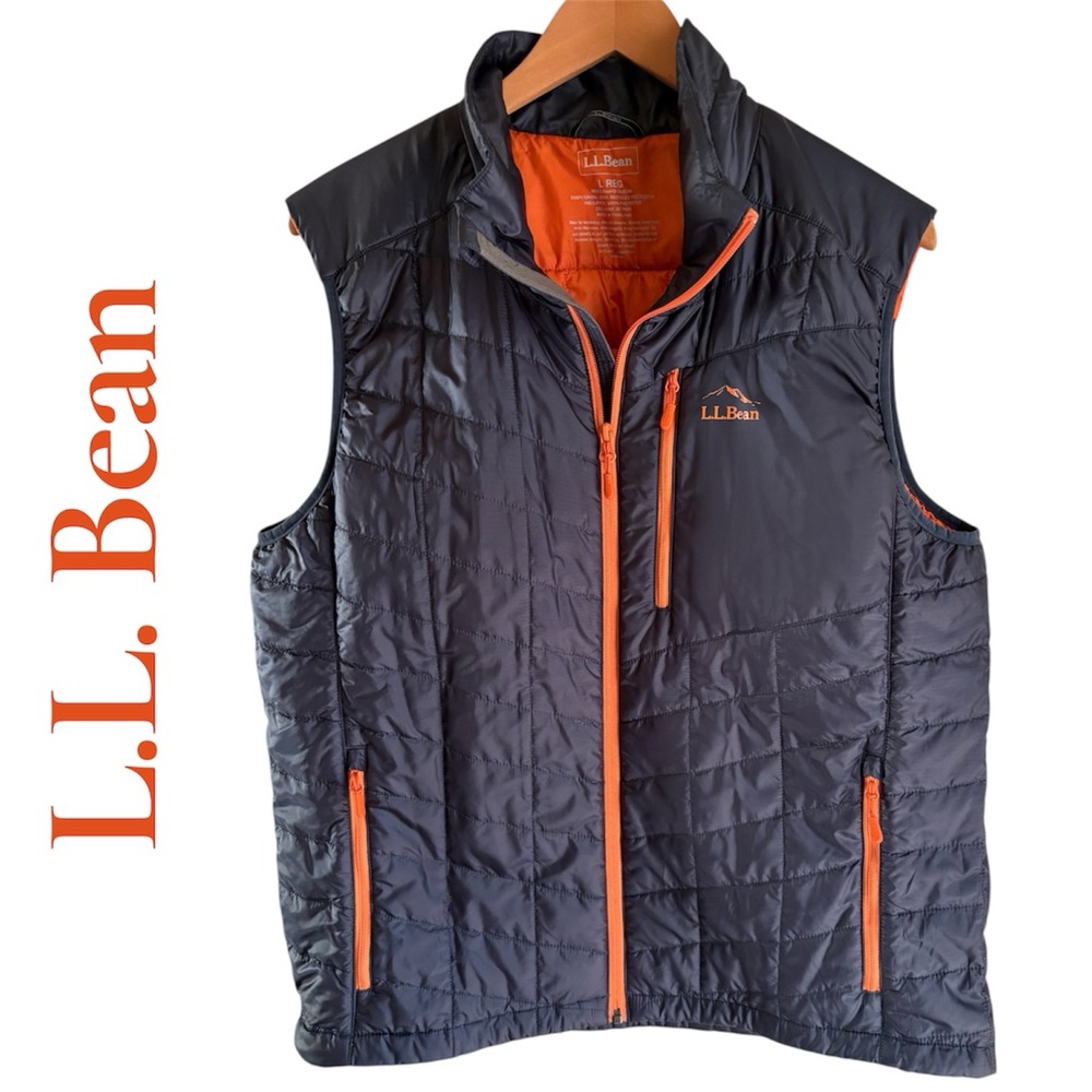 L.L. Bean PrimaLoft Packaway Vest Men’s Large Navy Orange Lightweight Insulated